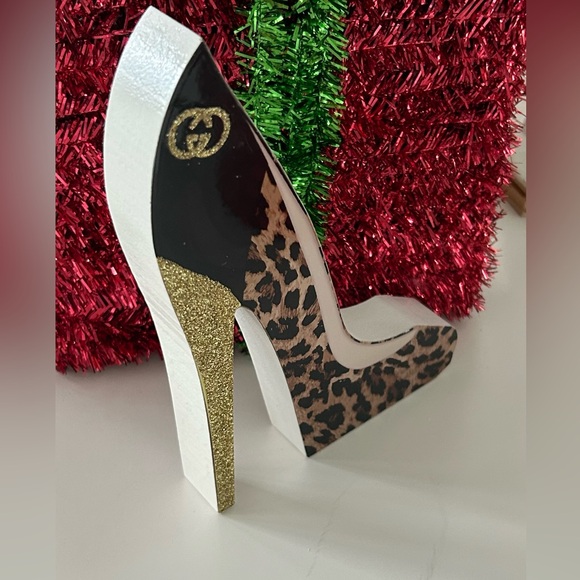 Gucci Inspired Leopard Stiletto High Heel Art Decor Luxury Glam Home Accent NWT - Picture 3 of 5
